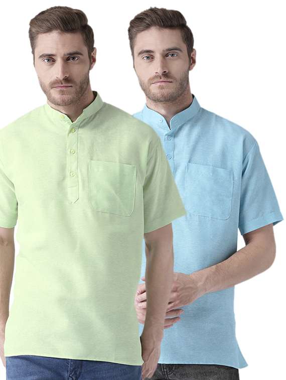 multi colored khadi short kurta (set of 2)