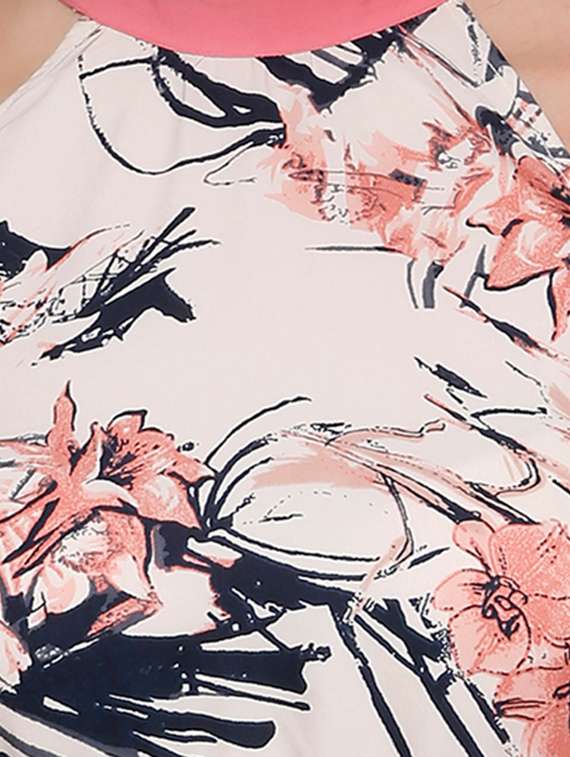 Contrast Hem Floral High Low Dress
