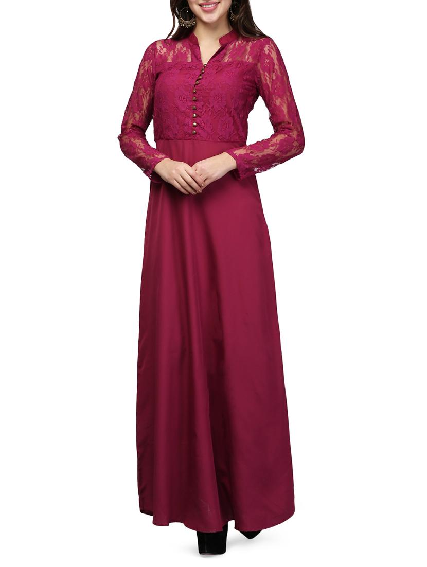 lace panel button detail maxi dress - 15579824 - Zoom Image - 0