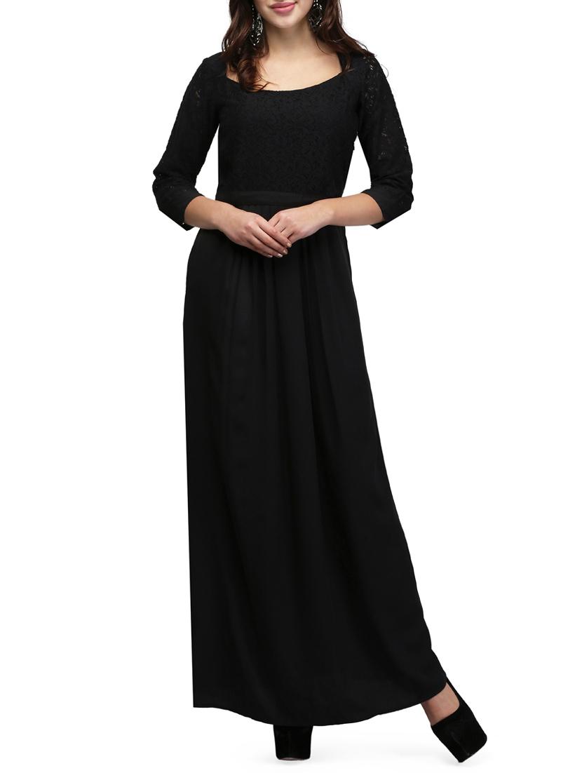 scoop neck laced panel maxi dress - 15579826 - Zoom Image - 0