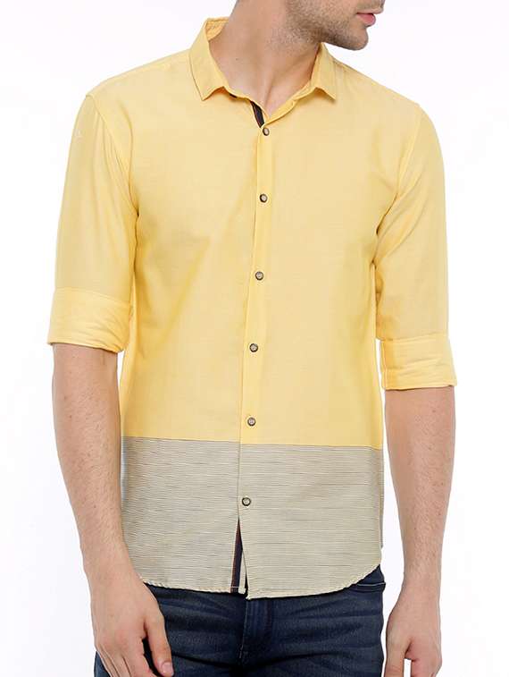 yellow color block casual shirt