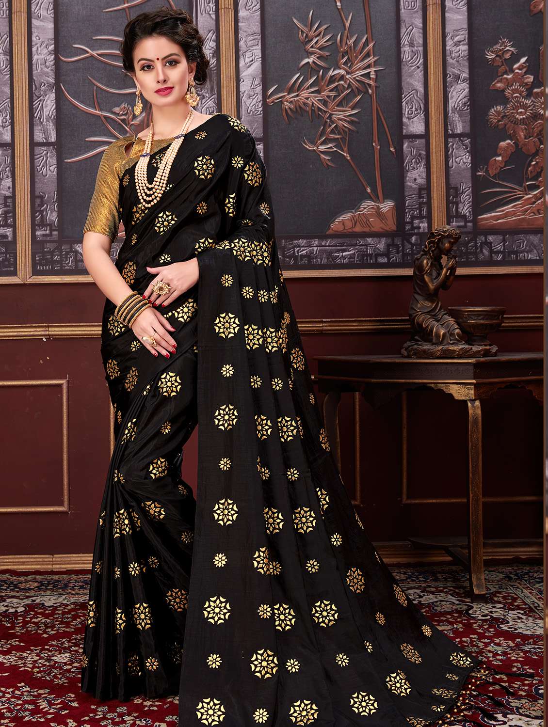 floral  foil printed saree with blouse