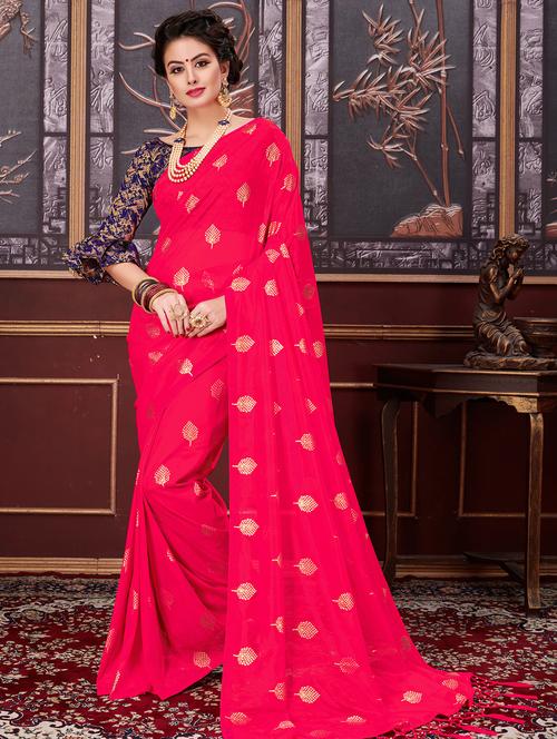golden foil printed saree with blouse - 15580716 - Standard Image - 0