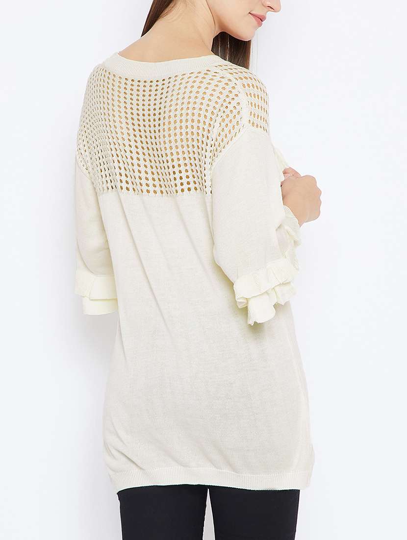 frill detail pointelle knit top - 15581453 -  Standard Image - 2