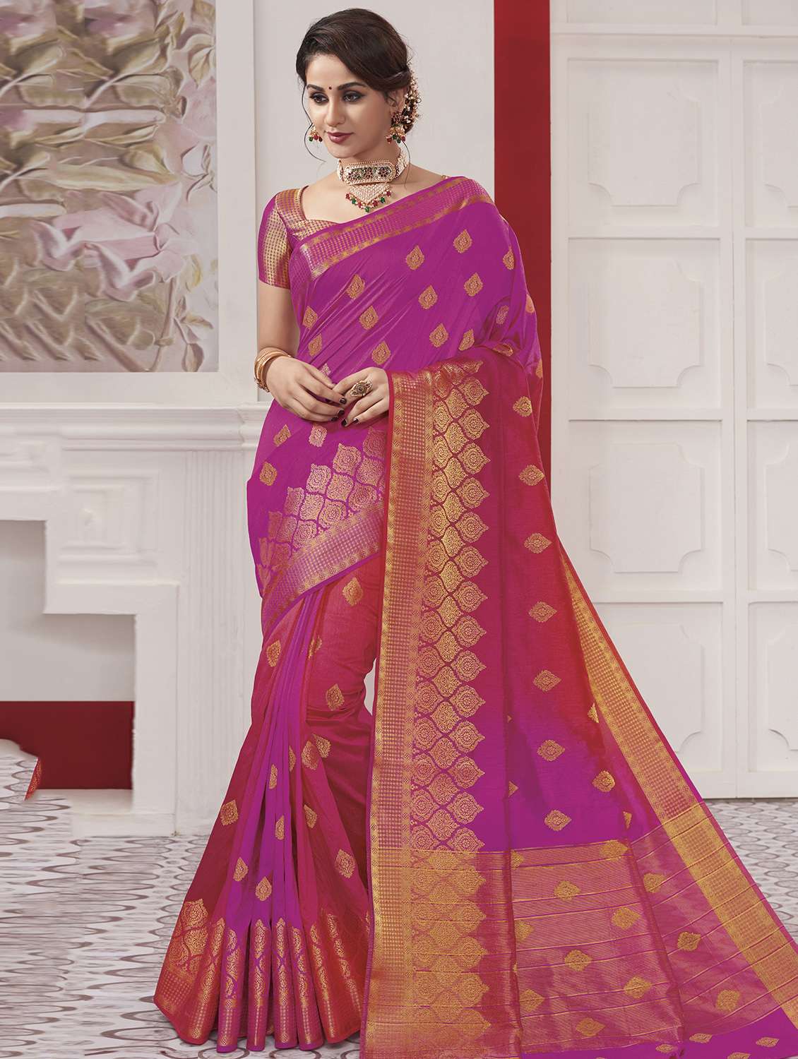 zari motifs woven saree with blouse
