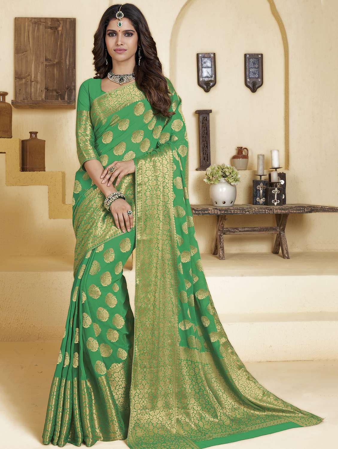 zari motifs woven saree with blouse