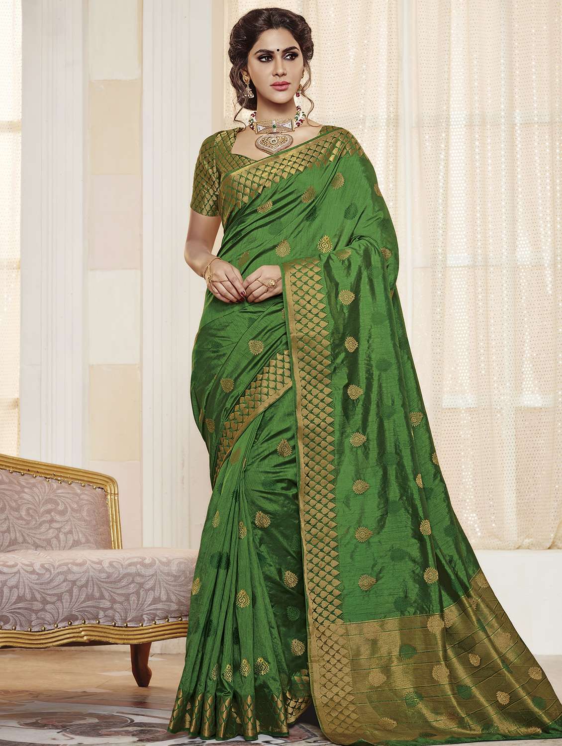 zari motifs woven saree with blouse