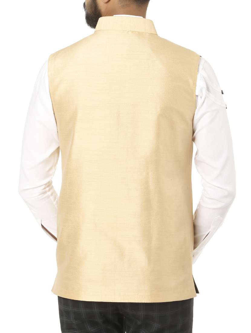 beige silk blend nehru jacket - 15583986 -  Standard Image - 2
