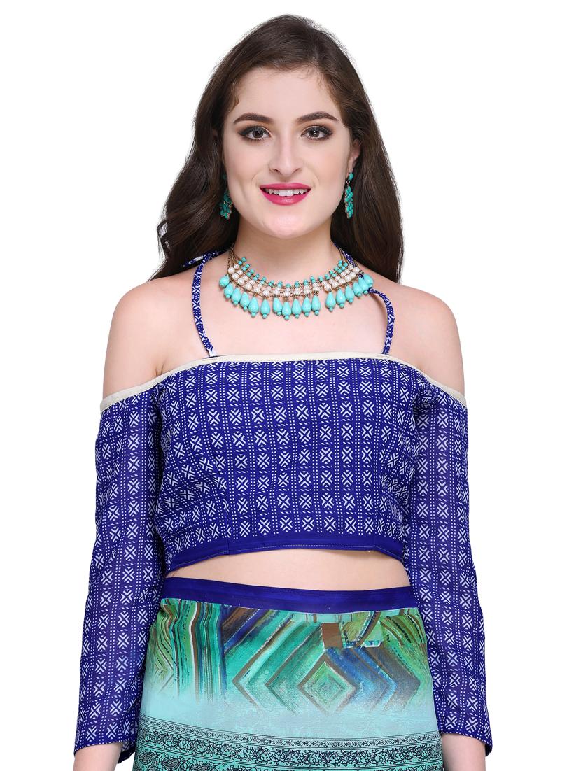 contrast bordered printed saree with blouse - 15589447 - Standard Image - 2