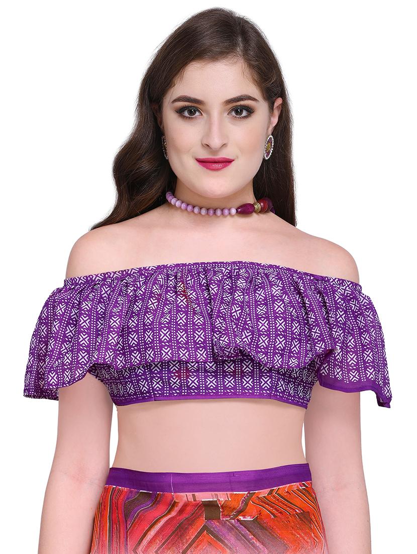 contrast bordered printed saree with blouse - 15589450 - Standard Image - 2