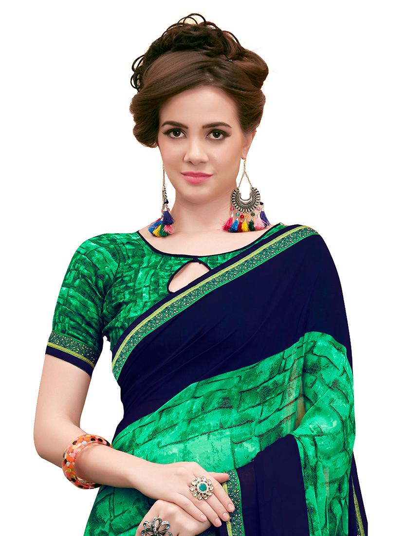 contrast bordered printed saree with blouse - 15589764 - Standard Image - 2