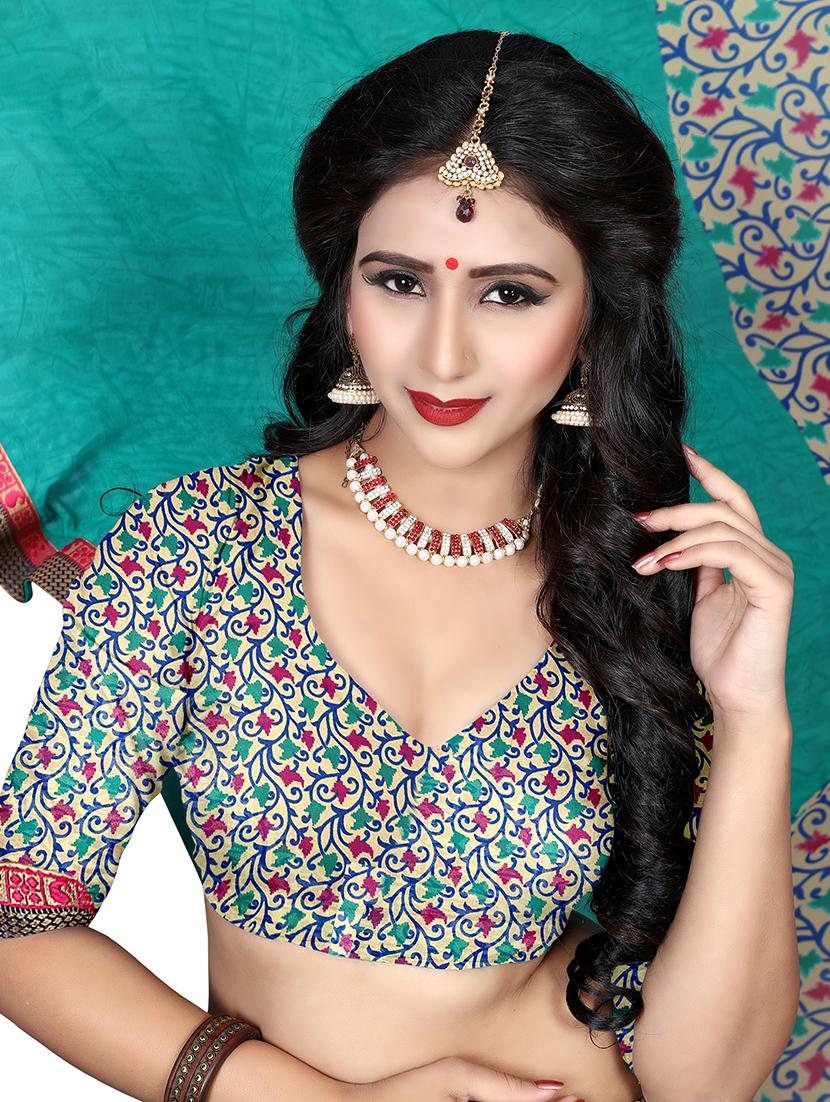 ditsy floral bordered saree with blouse - 15589869 - Standard Image - 2