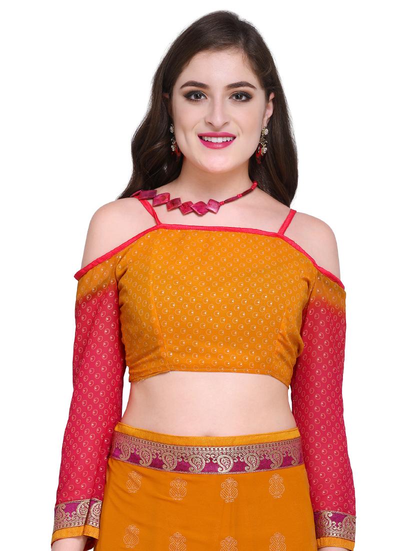 contrast bordered printed saree with blouse - 15589886 - Standard Image - 2