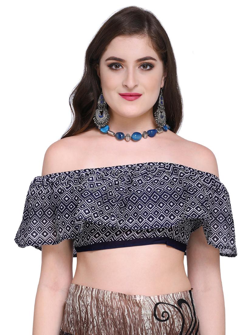 contrast bordered printed saree with blouse - 15589889 - Standard Image - 2