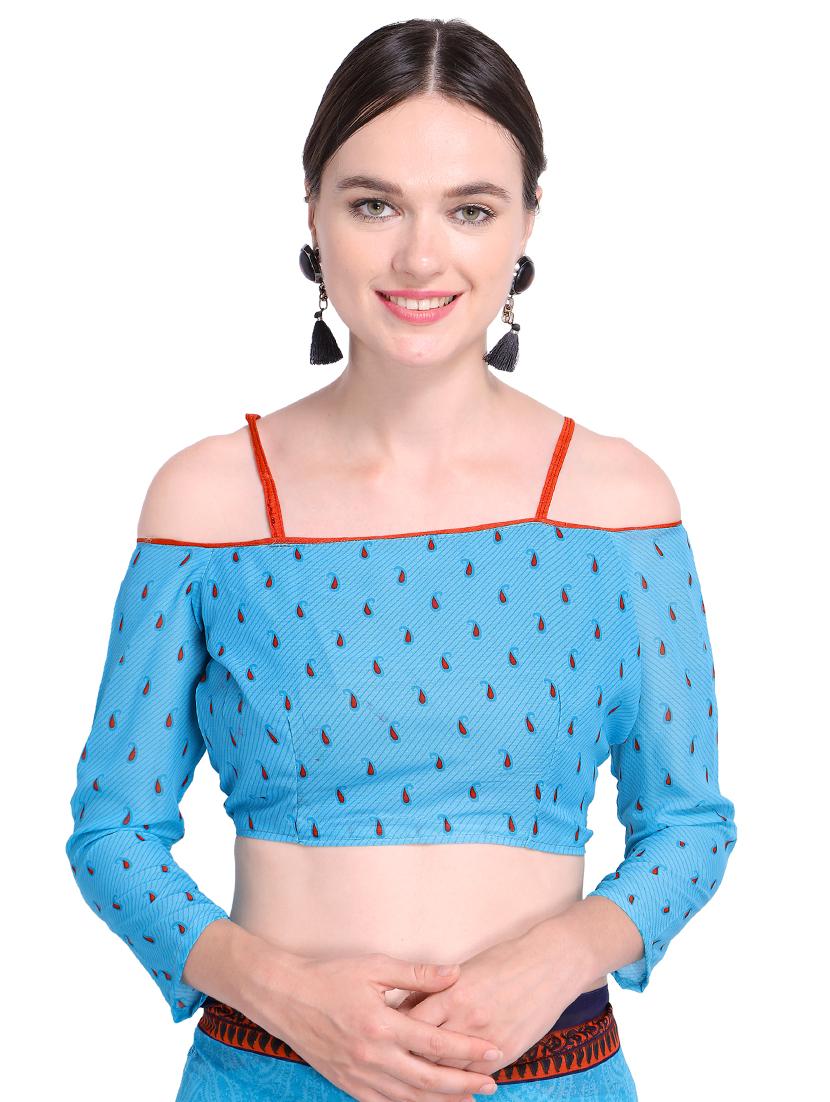 contrast bordered printed saree with blouse - 15589903 - Standard Image - 2