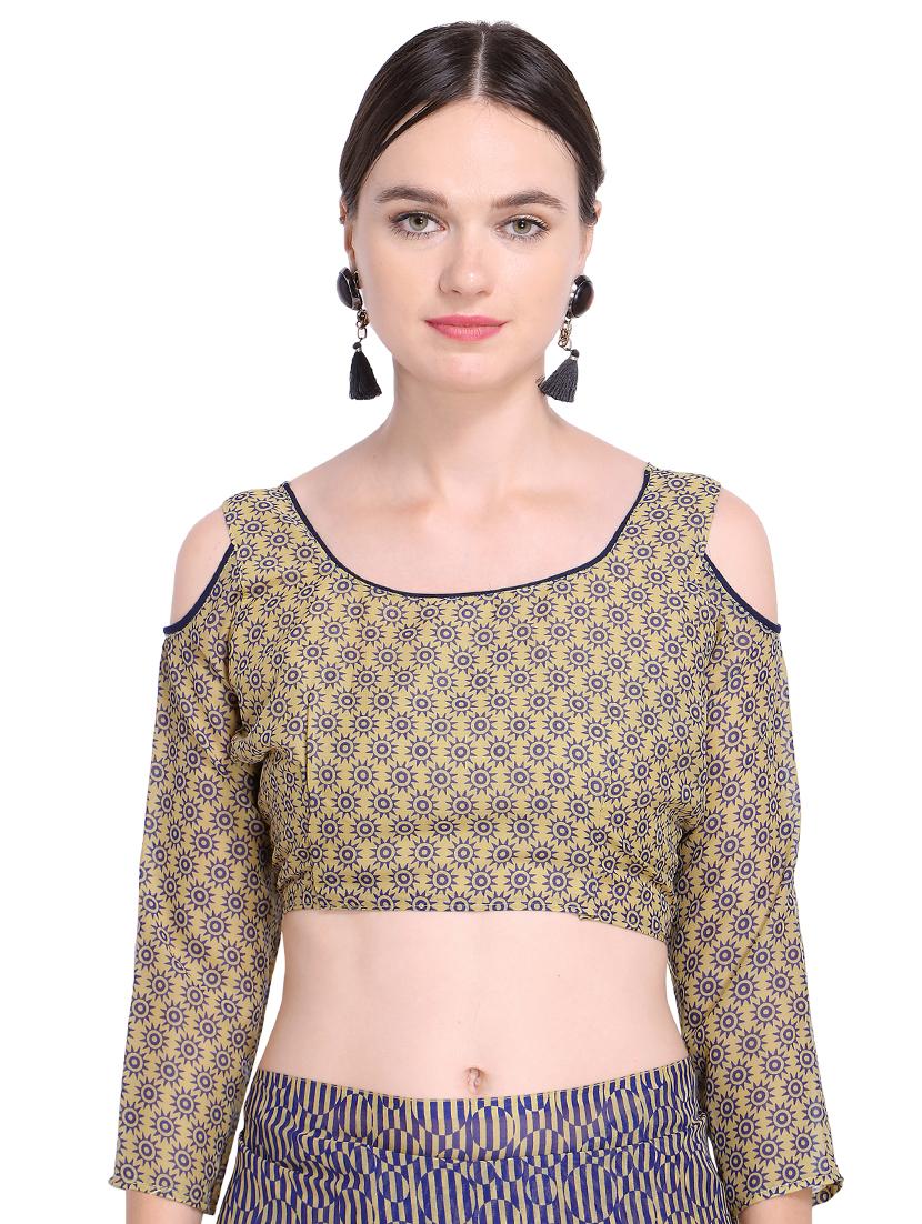 contrast bordered printed saree with blouse - 15589909 - Standard Image - 2