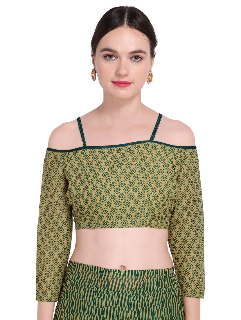 contrast bordered printed saree with blouse - 15589910 - Standard Image - 2