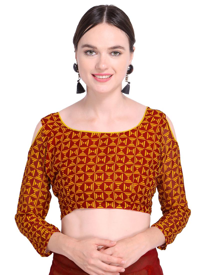 contrast bordered printed saree with blouse - 15589919 - Standard Image - 2