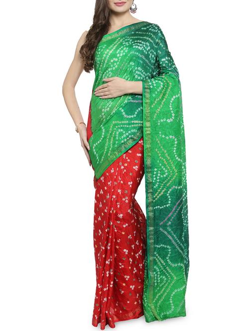women's bandhani green colored saree with blouse - 15590975 - Standard Image - 0