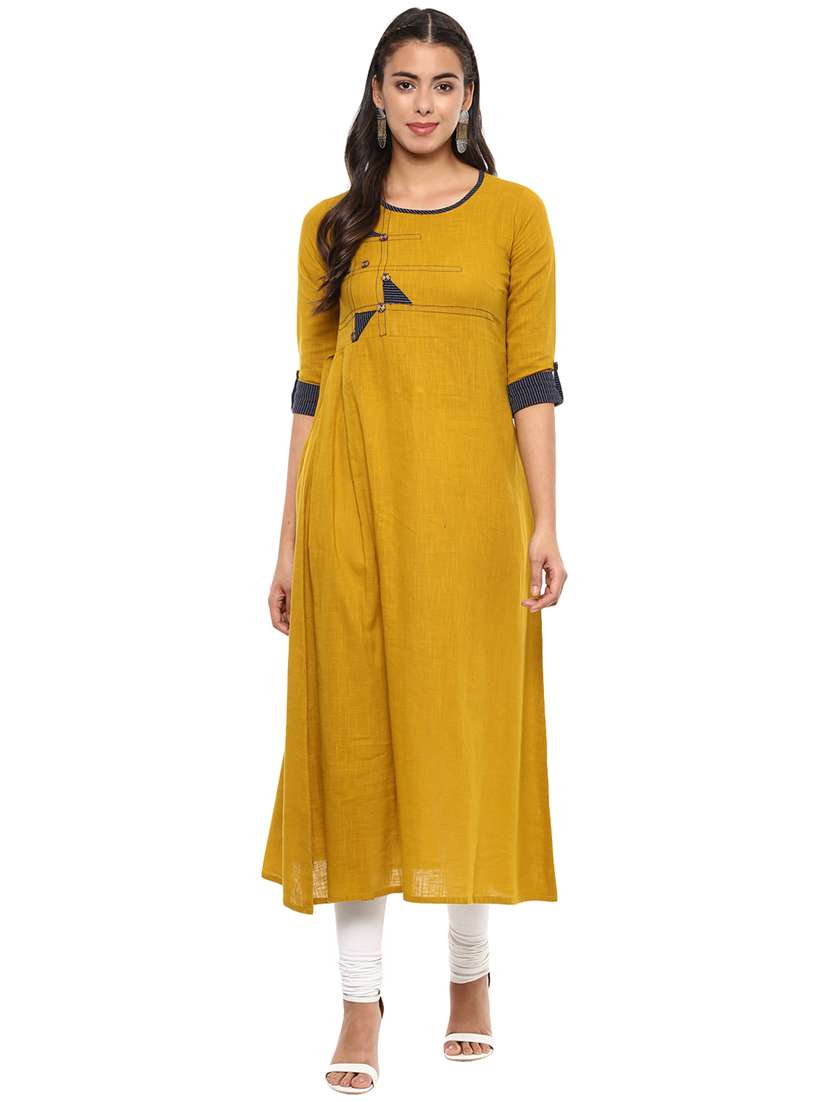 mustard patch work kurta