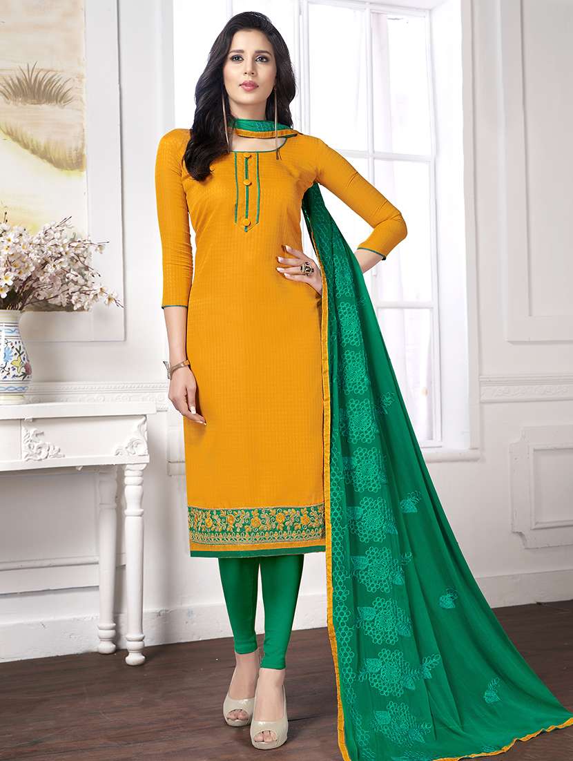 embroidered unstitched churidaar suit