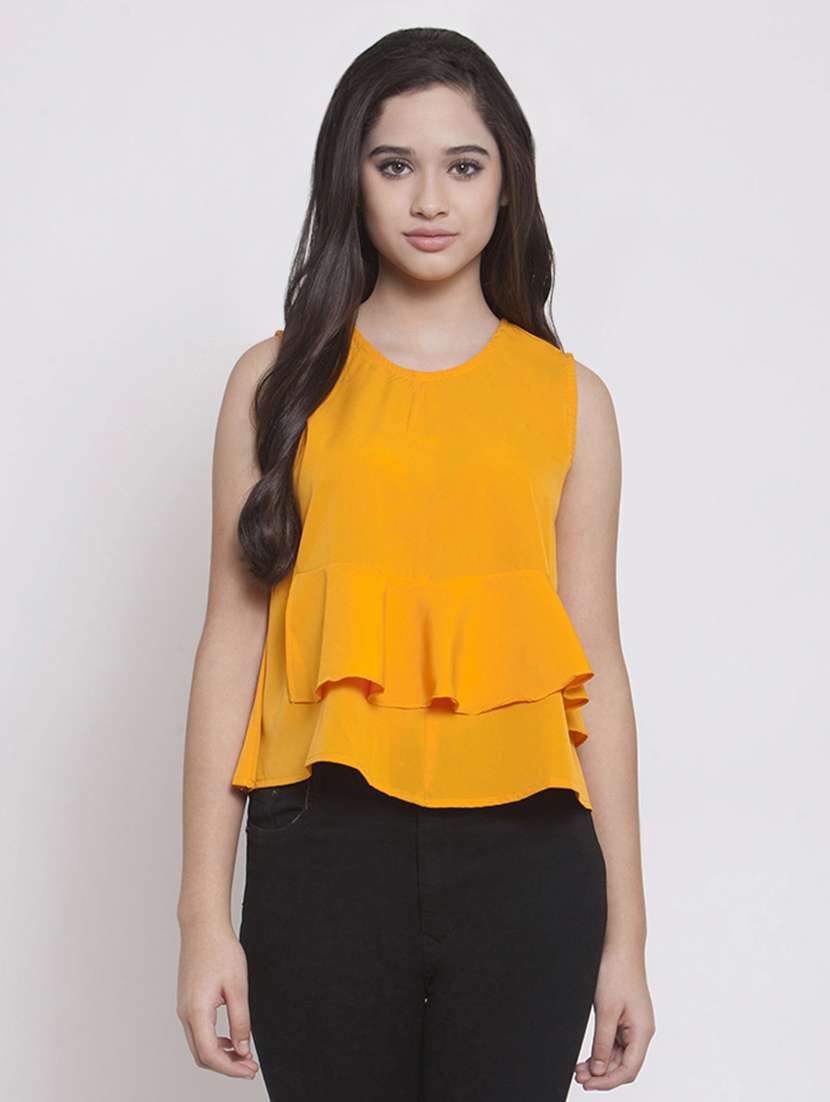 sleeveless ruffled detail top