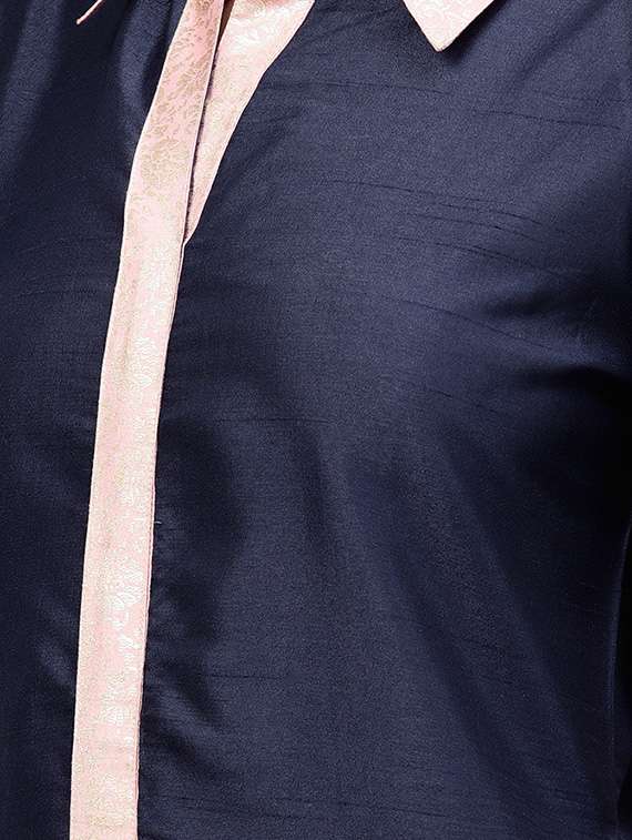 navy blue straight kurta - 15605701 -  Standard Image - 2