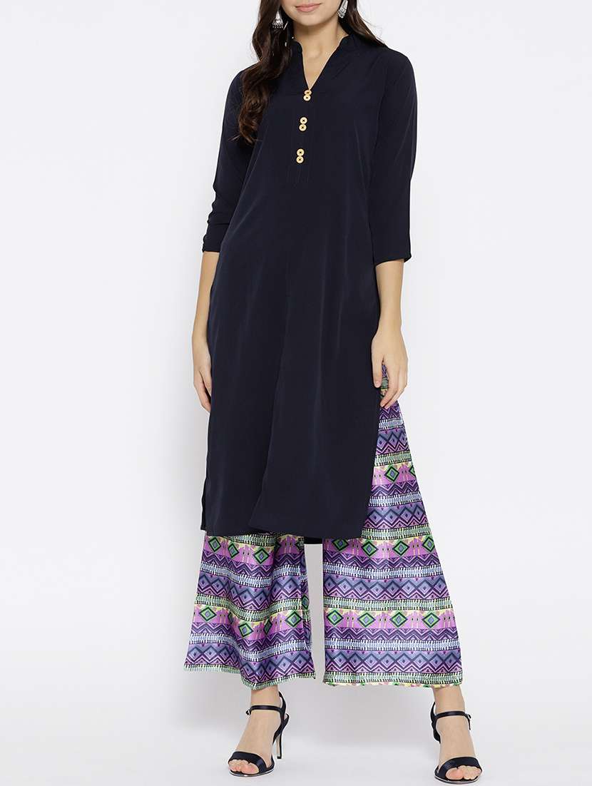 solid kurta with printed set