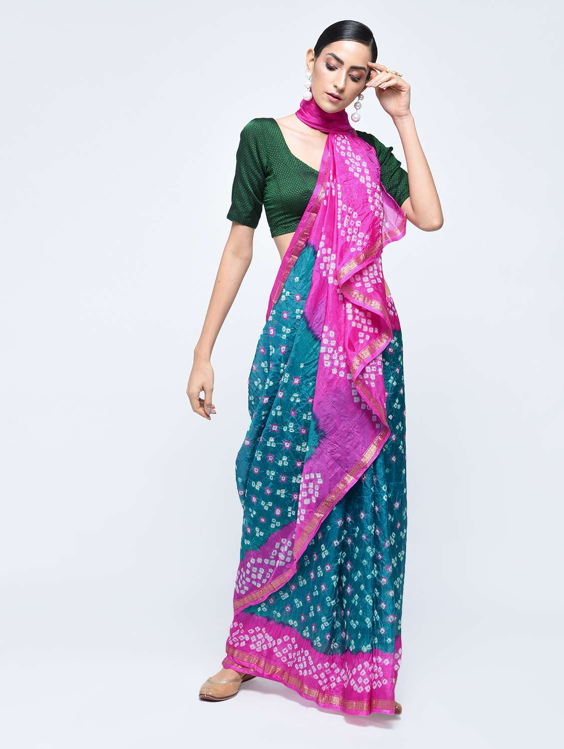 zari bordered bandhani saree with blouse