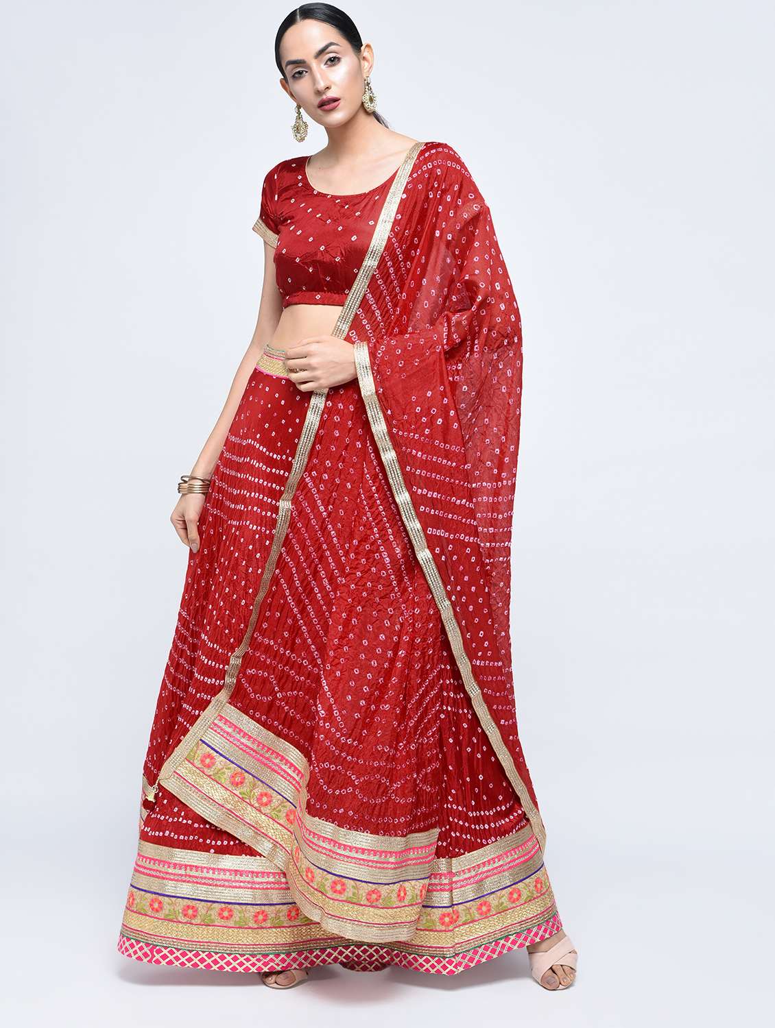 bandhani flared lehenga set