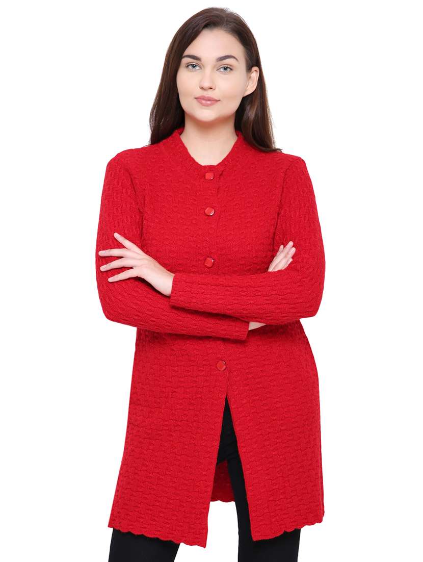 red cable knit cardigan