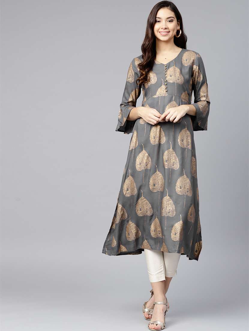block print a-line bell sleeves kurta