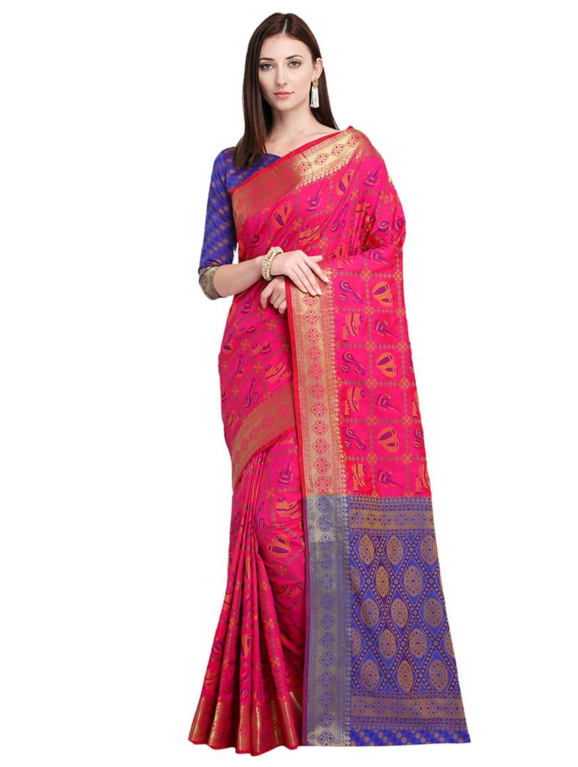conversational zari motif patola saree with blouse