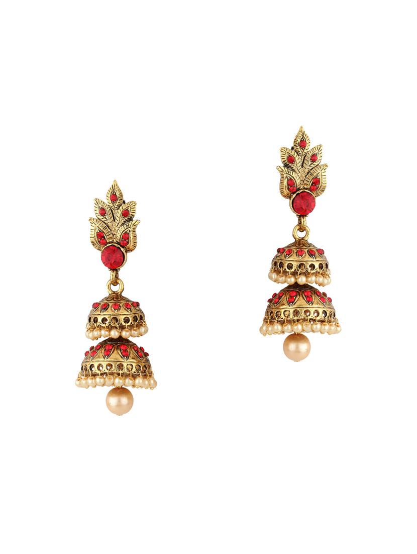 red gold tone jhumka - 15612446 -  Zoom Image - 0