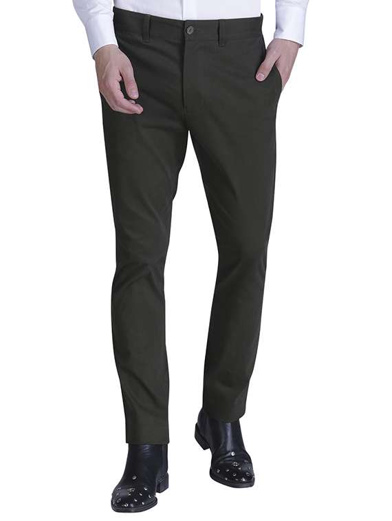 green cotton flat front casual trouser