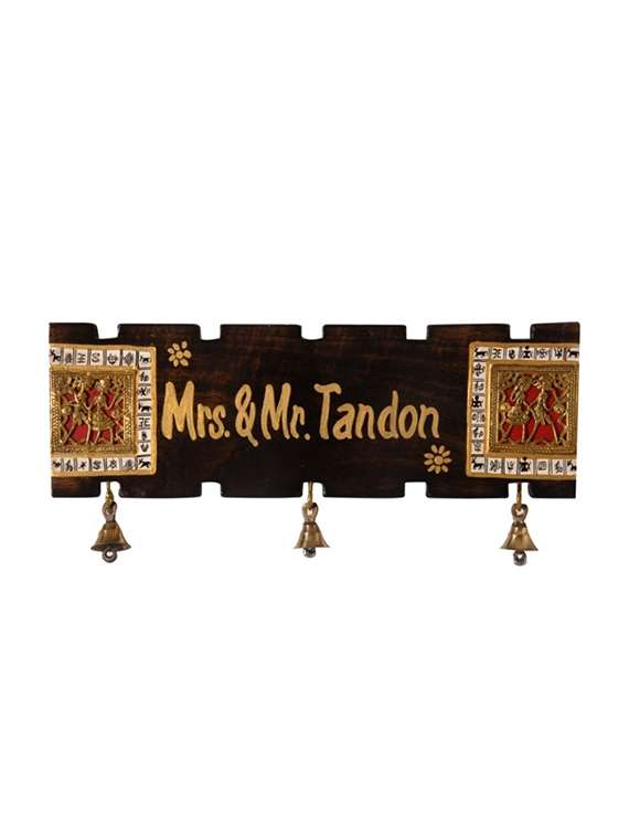 Unravel India Customized Dhokra And Warli Handpainted Wooden Name Plate