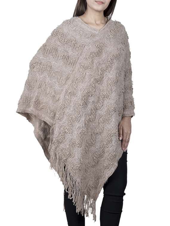 fringe detail woolen poncho