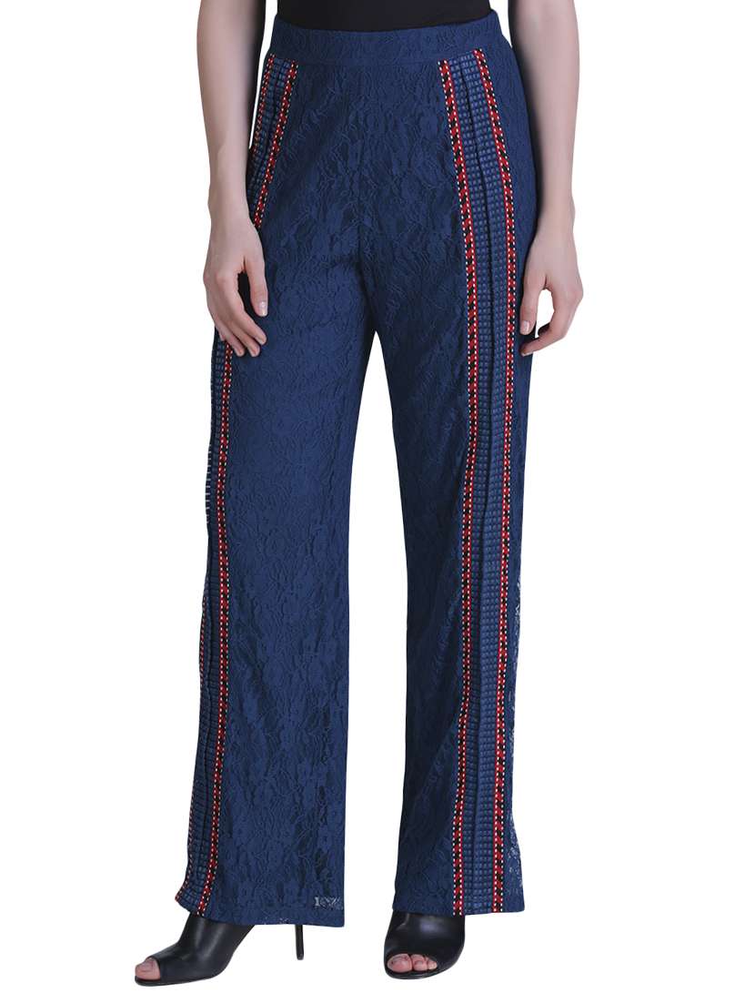 side taped lace wide leg trouser