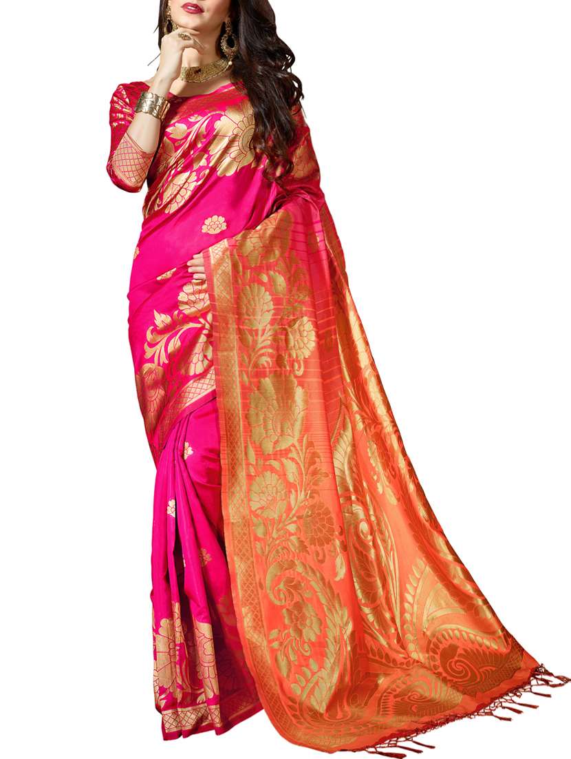 zari floral woven saree with blouse