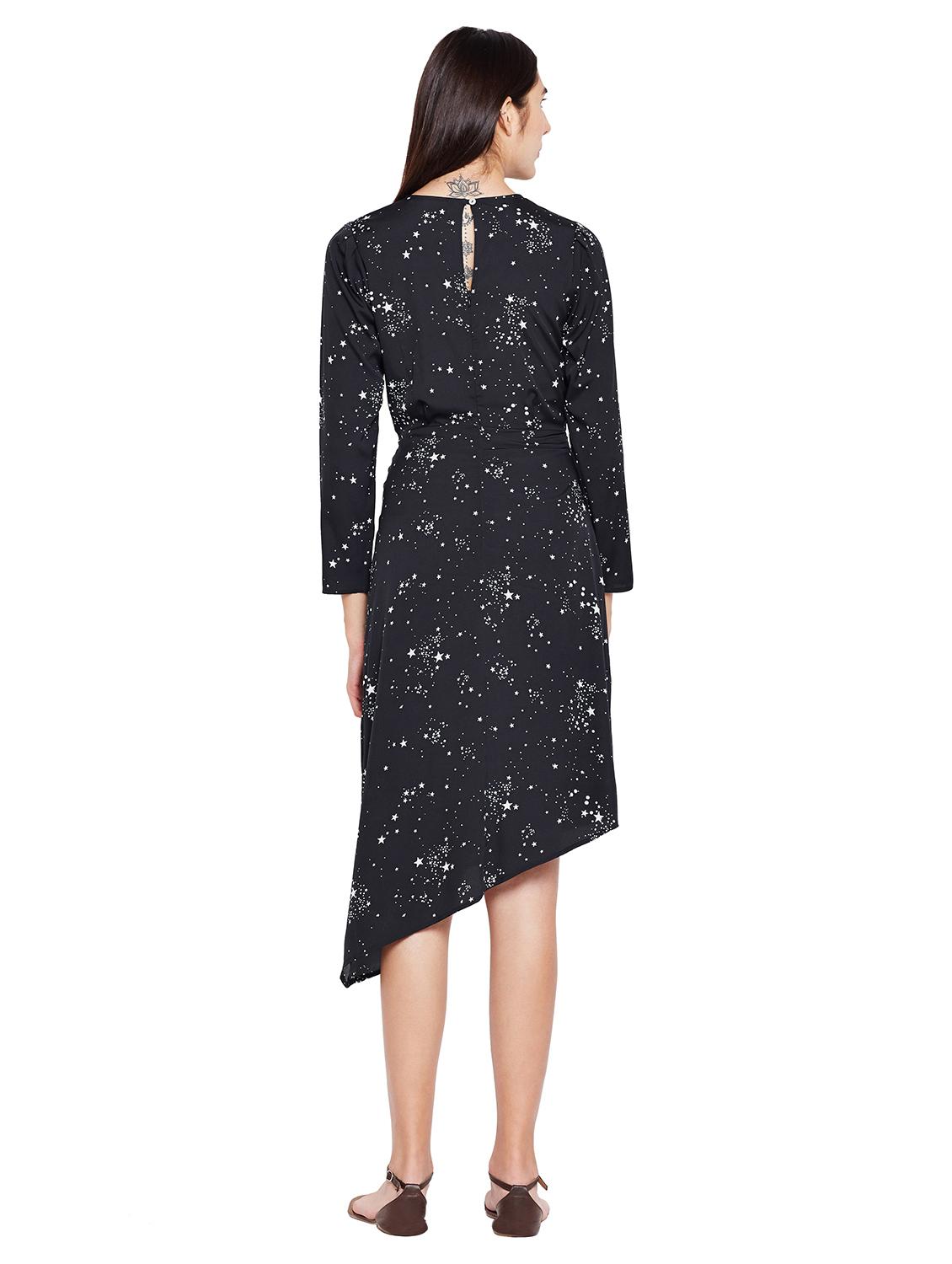 long sleeved star print asymmetric dress - 15624379 - Standard Image - 2