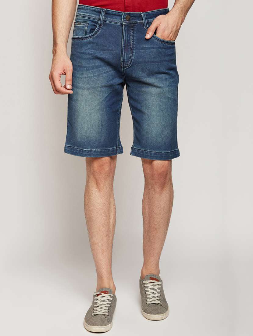 blue washed denim shorts