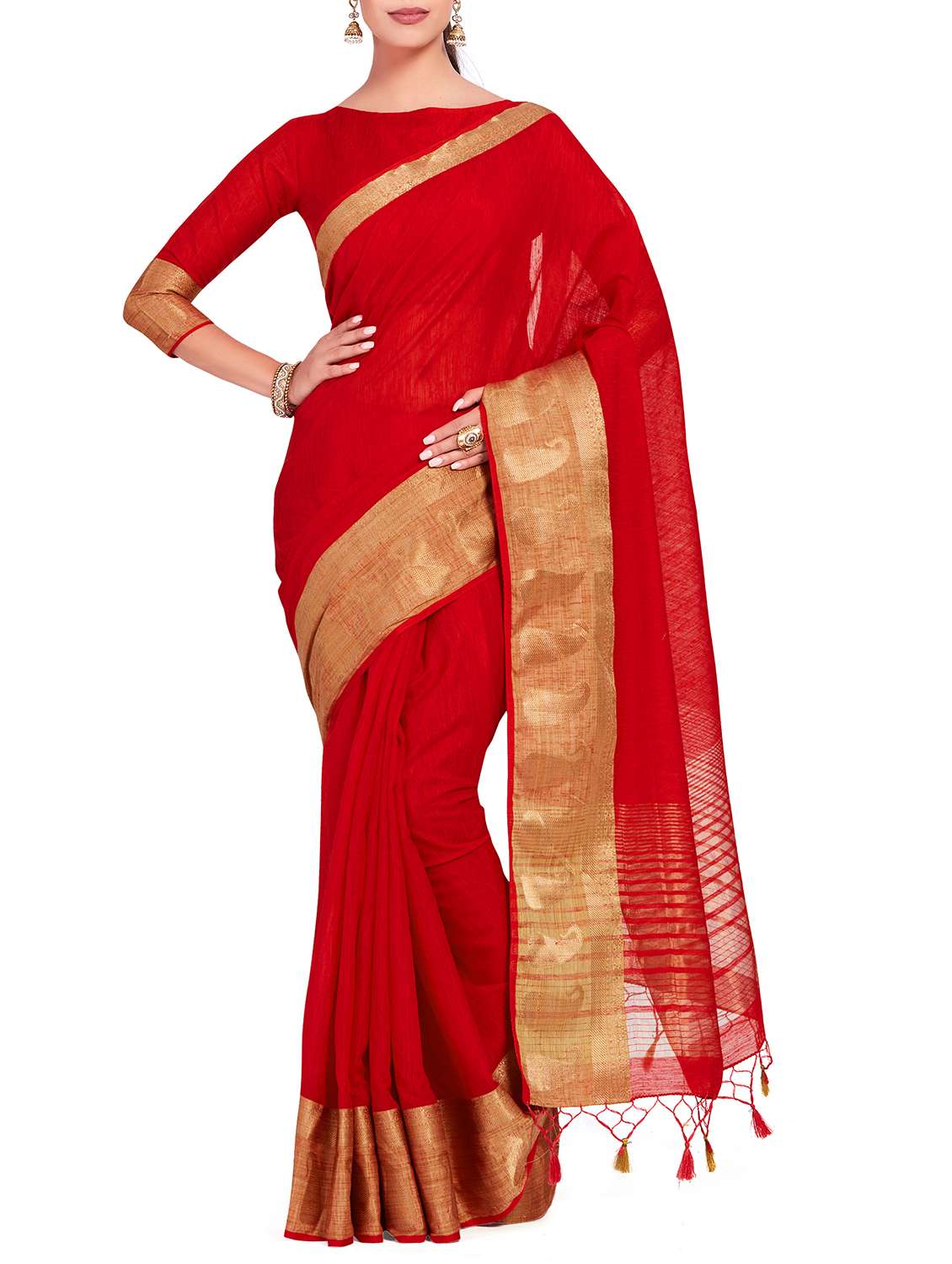 paisley border linen woven saree with blouse
