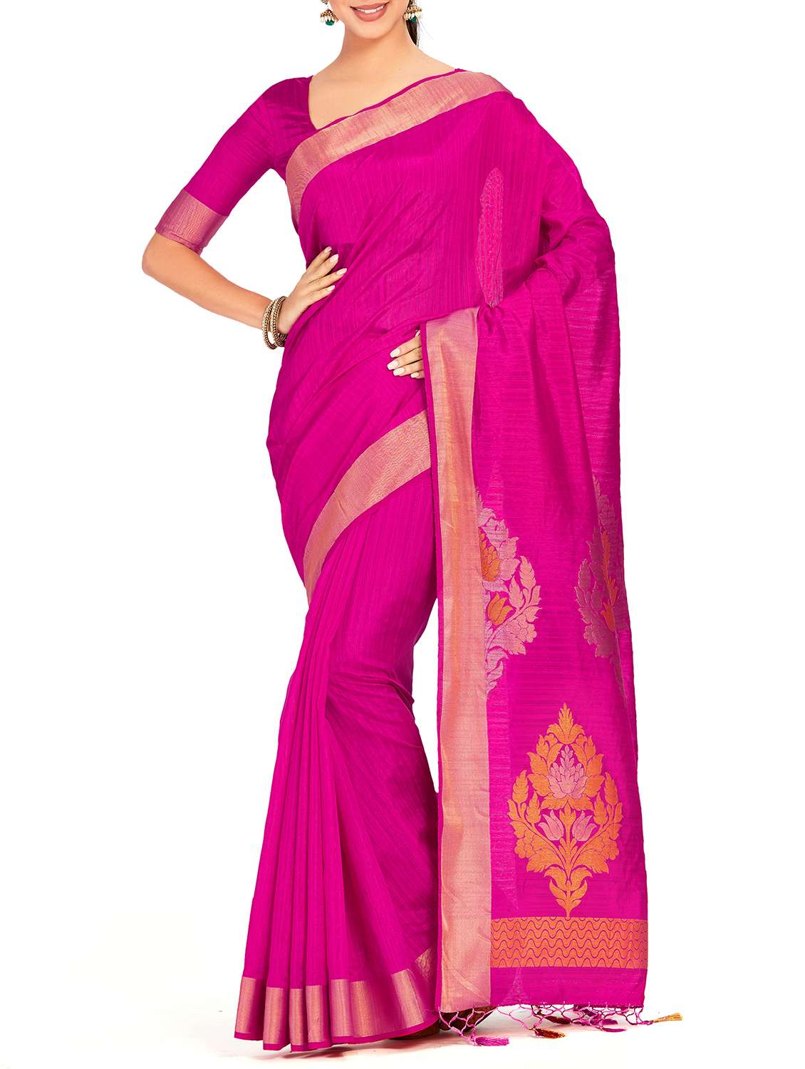 zari border woven saree with blouse