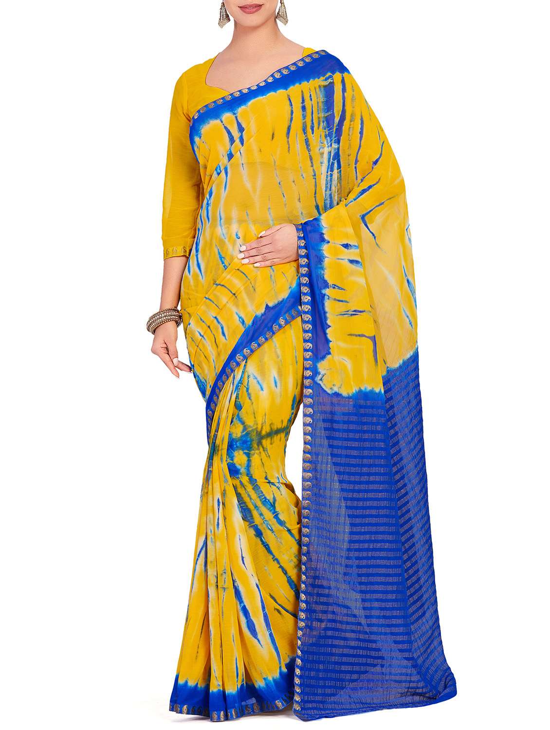 striped pallu shibori saree