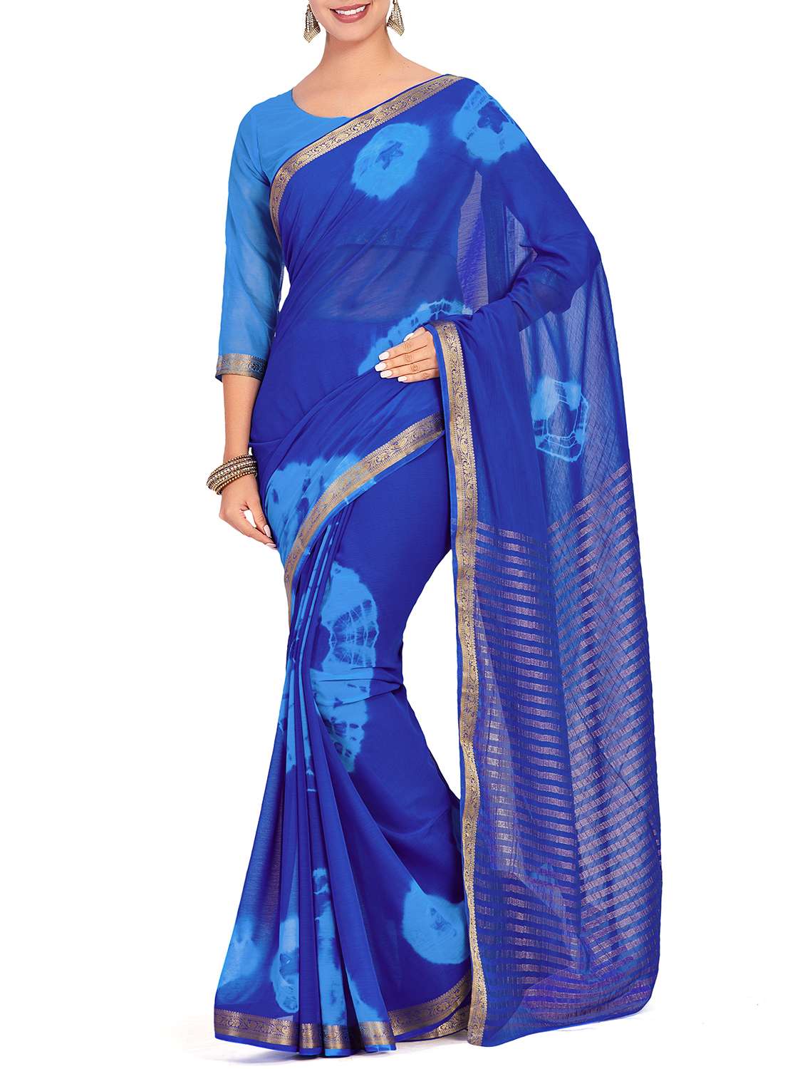 striped pallu tie & dye saree