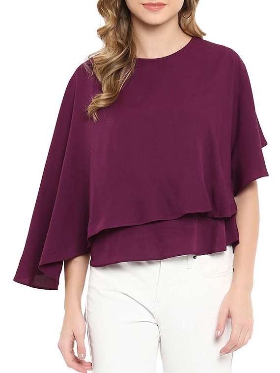 plum asymmetric overlay top