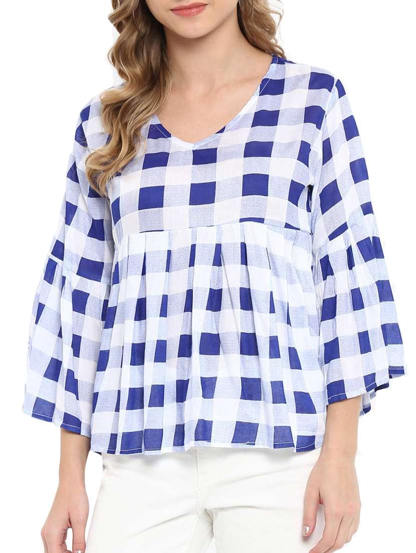 gathered detail checkered top