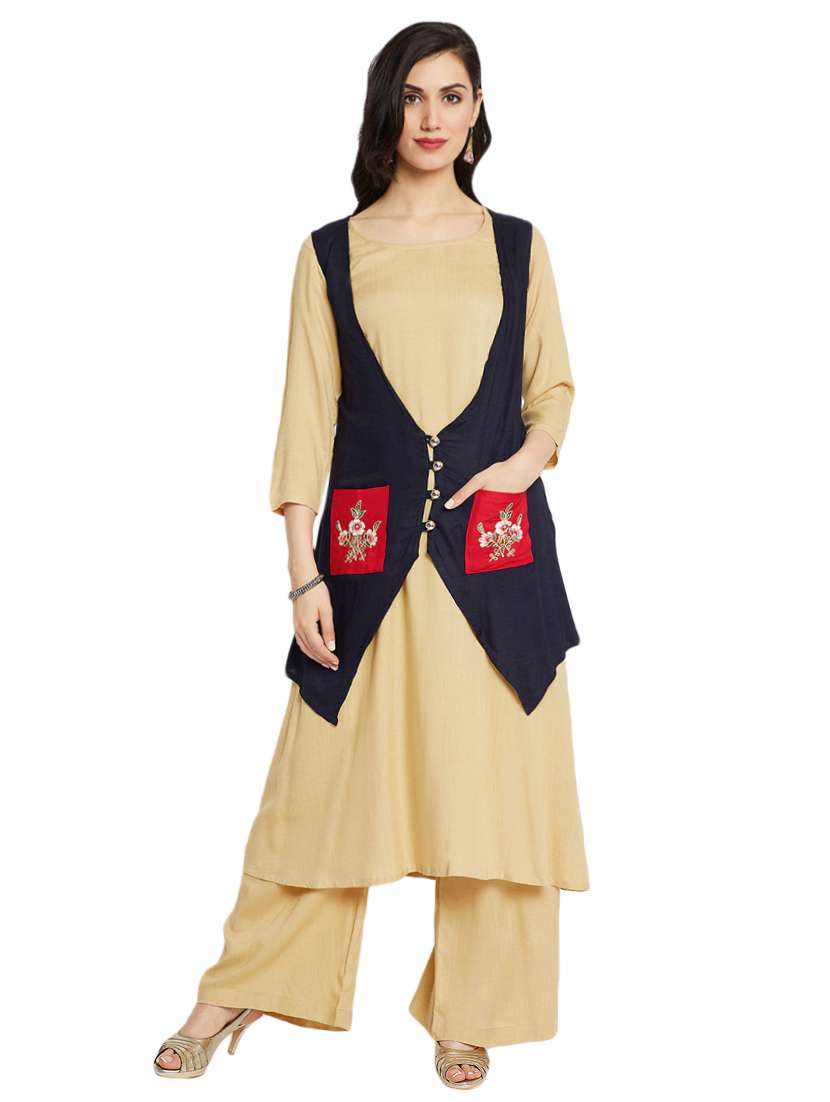 beige viscose kurta palazzo  set
