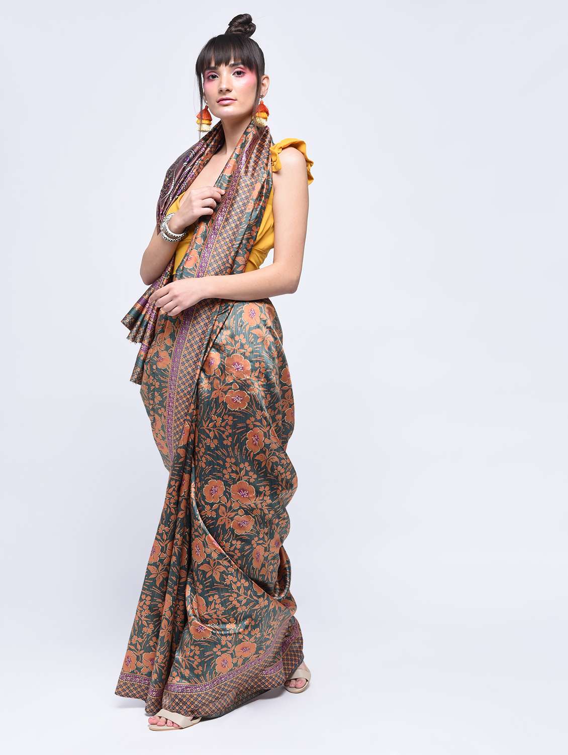 floral printed saree with blouse