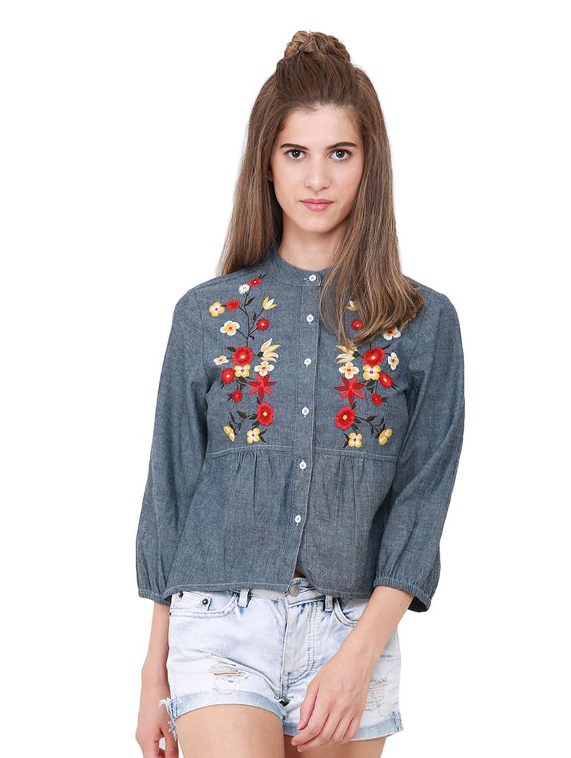 embroidered yoke back pleat shirt